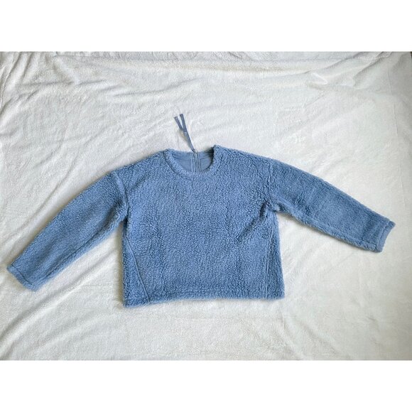 Lululemon Women's Blue Sherpa Wool Blend 1/4 Zip On Back Cropped Pullover Top 10 - Picture 2 of 6